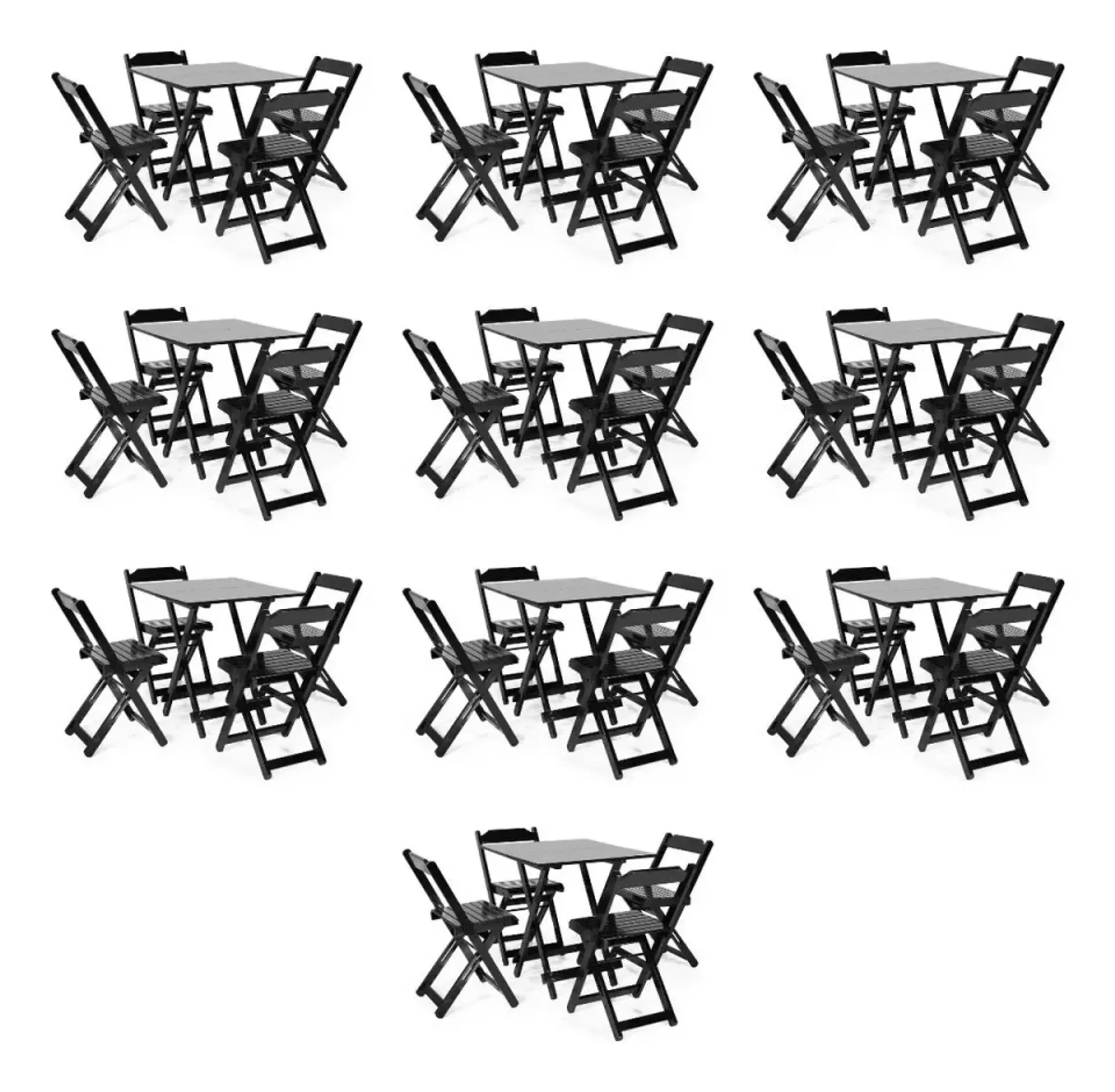 Kit 10 Conjunto Mesa Dobrável 70X70 C/04 Cadeiras em Madeira Maciça